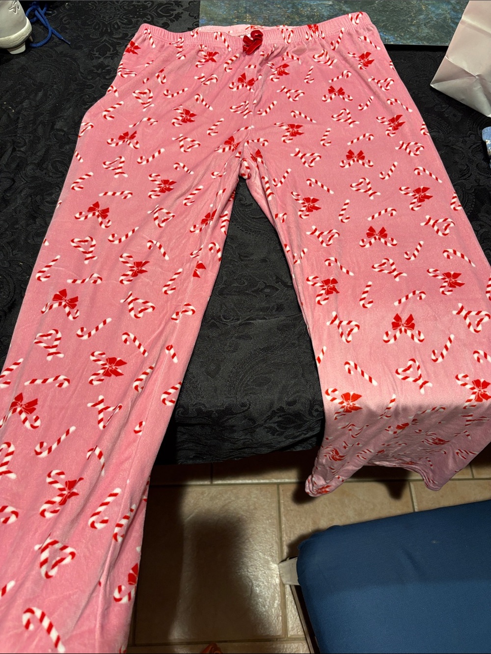 Kids Pink Candy Cane Print Pajama Pants